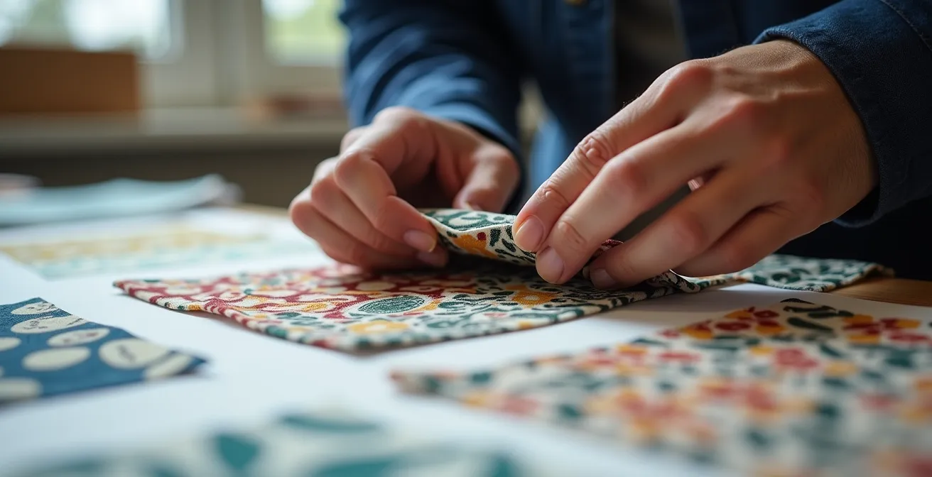 Vue rapprochée de différentes techniques d'impression sur textile