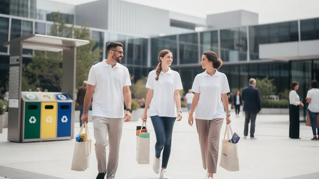 Équipe de distribution mobile lors d'un événement en plein air remettant des goodies promotionnels de manière fluide et organisée