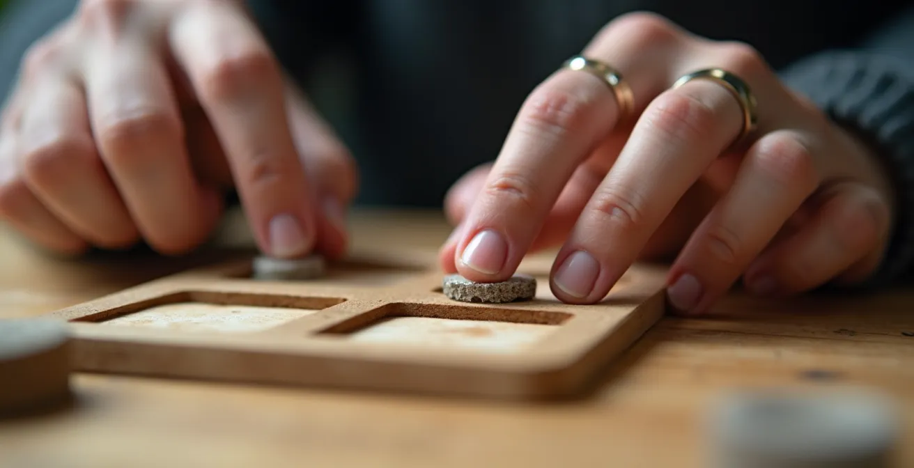Mains assemblant un objet promotionnel modulaire avec concentration et précision