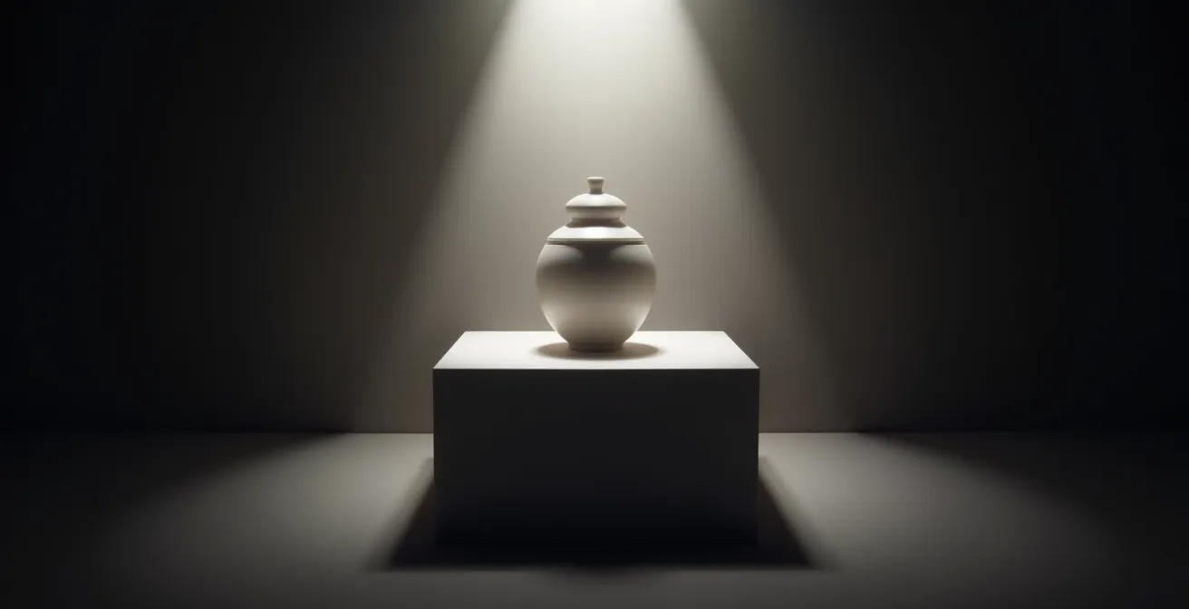 Présentation exclusive d'un objet premium dans un écrin élégant avec éclairage théâtral