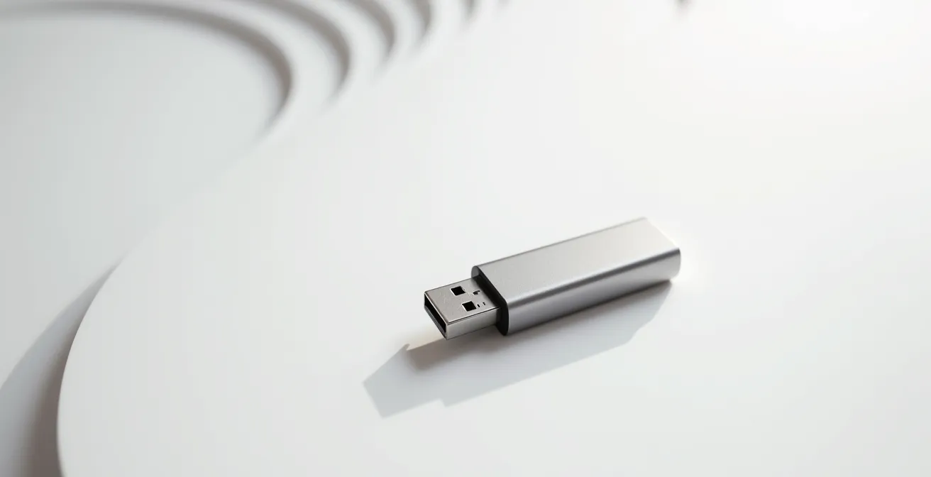 Vue conceptuelle d'une clé USB avec système de partition pour données professionnelles