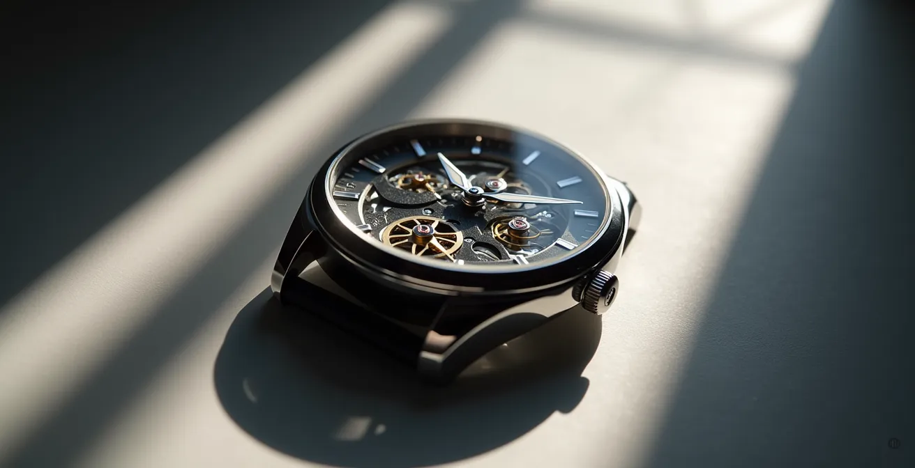 Vue rapprochée d'un mécanisme de montre de luxe sans texte visible