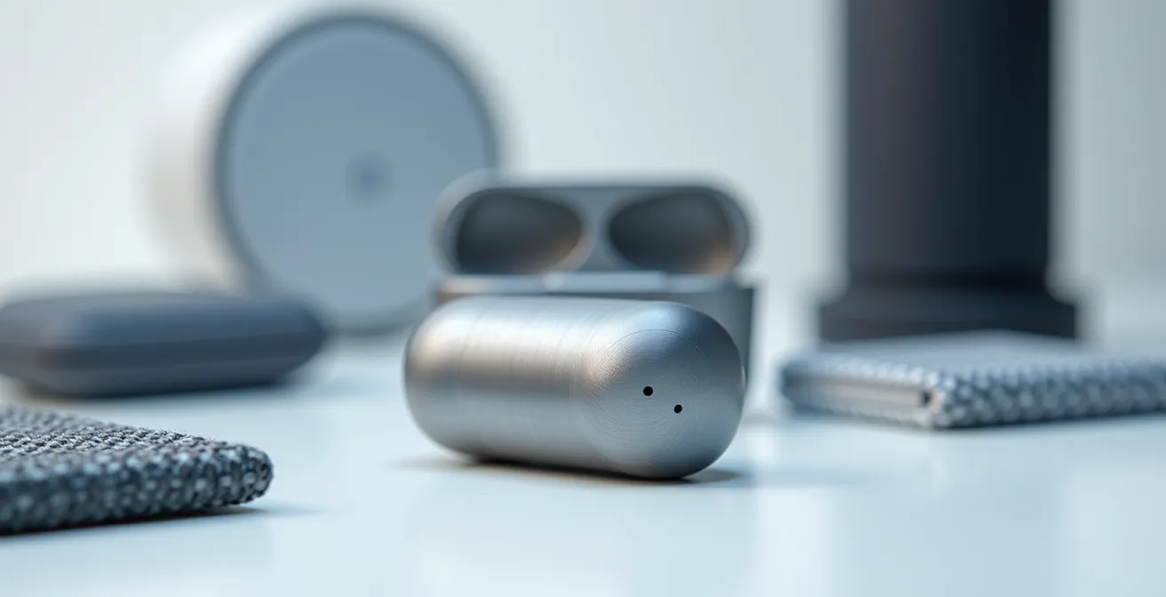 Vue macro détaillée d'accessoires de produits technologiques disposés artistiquement